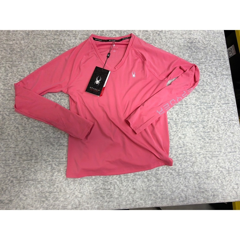 Spyder Active Pink Long Sleeve Athletic Top Thumbholes Women's Medium V-Neck NWT